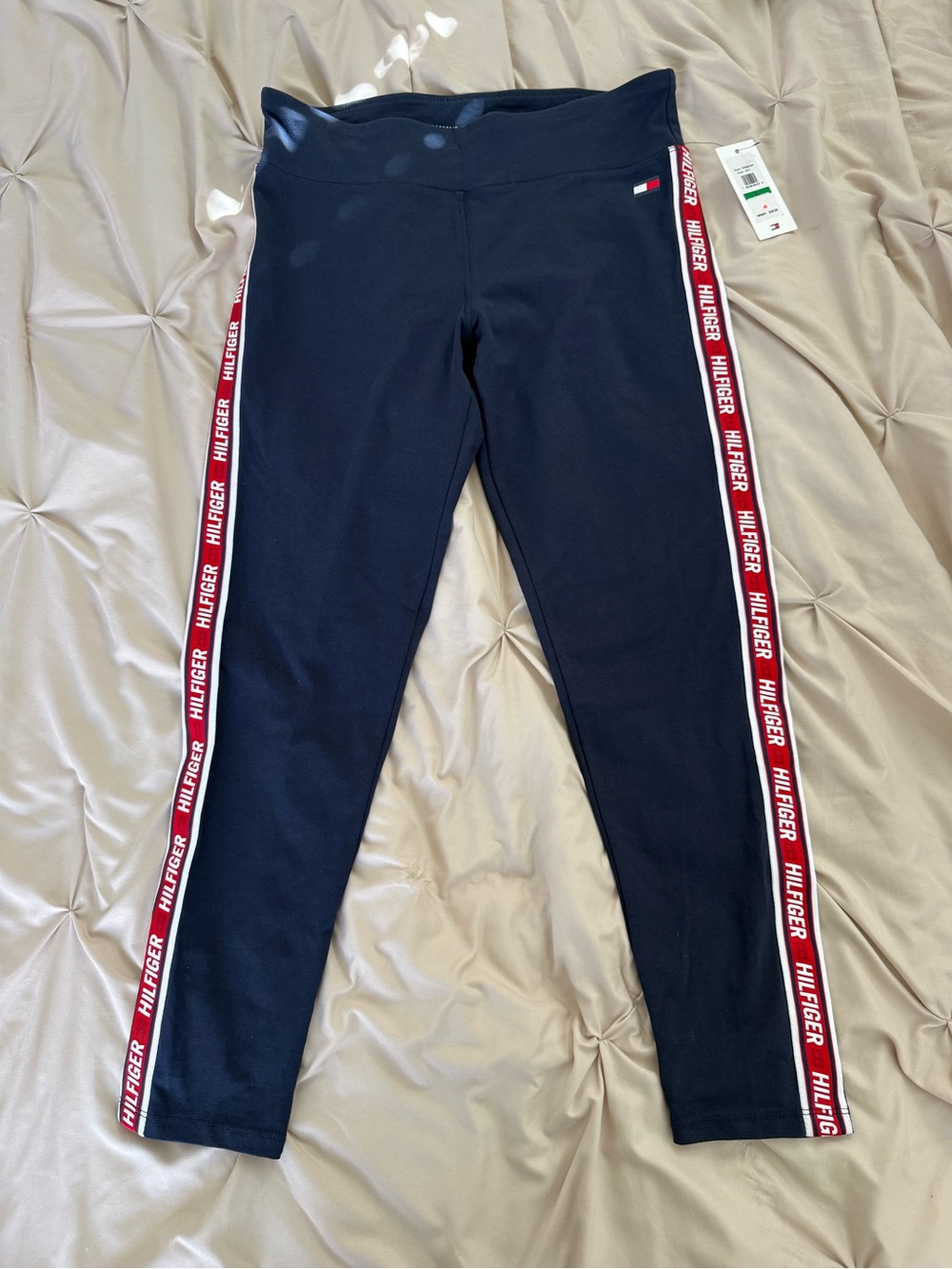 Tommy Hilfiger Navy Leggings with Red Logo Side Tape